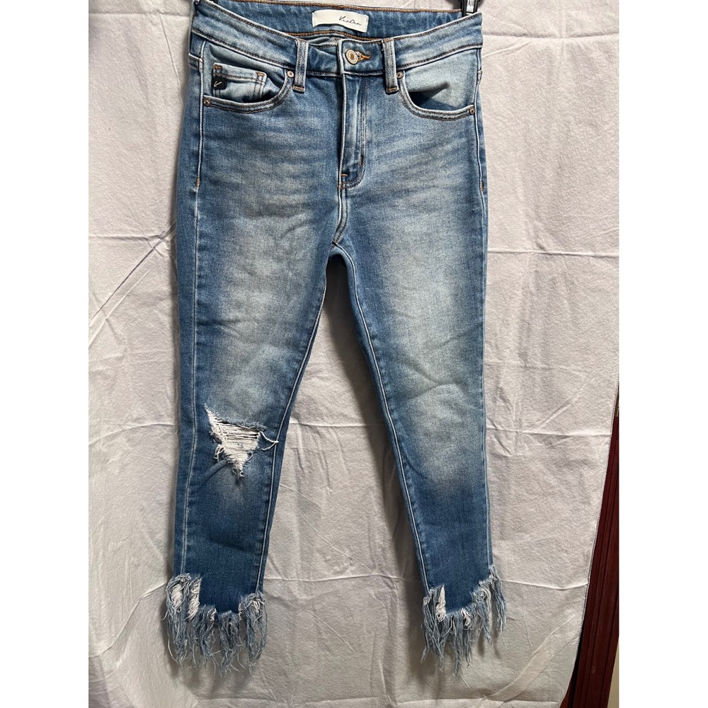 KanCan Distressed Frayed Hem Skinny Jeans‎ Ripped Knee Light Wash Sz 26